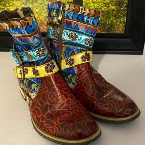 Colorful Patterned Ankle Boots, minimal wear